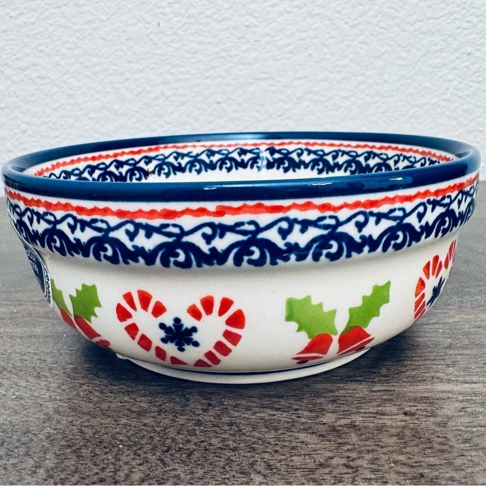 Boleslawiec Polish Pottery Christmas Holiday Candy Cane Soup Bowl Dish